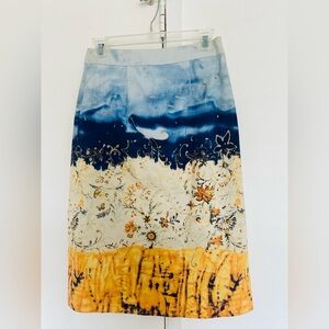 Trendy Tropical Print Skirt, Sky , Ocean and Florals, Flower Motif,